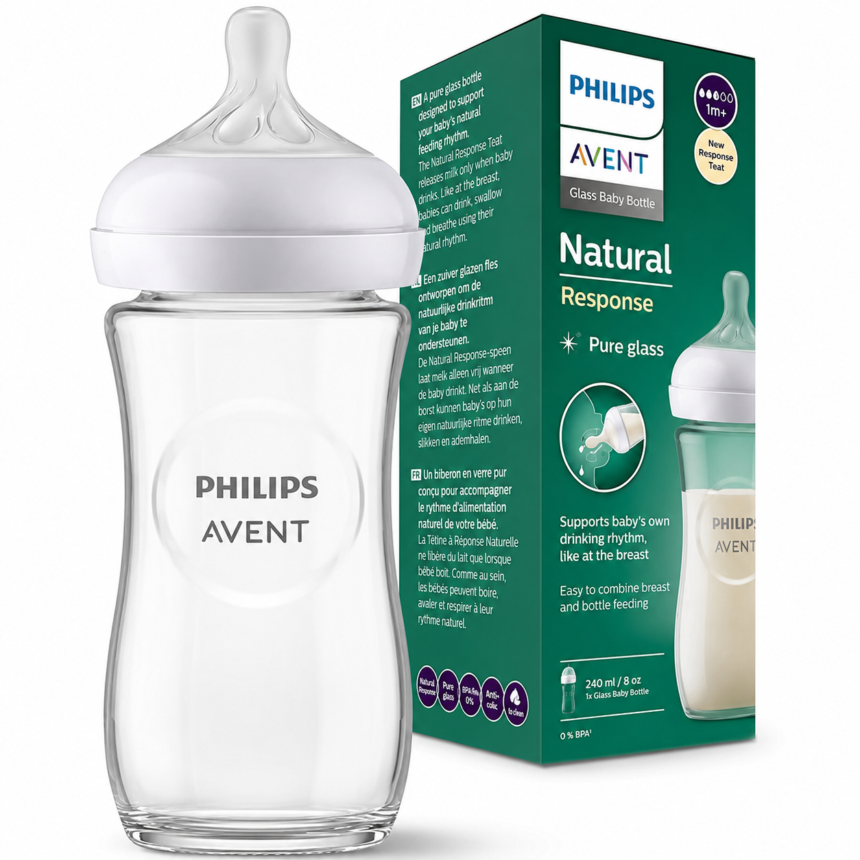 AVENT BIBERON NATURAL EN VERRE 3.0 TEAT 1M+ 260ML