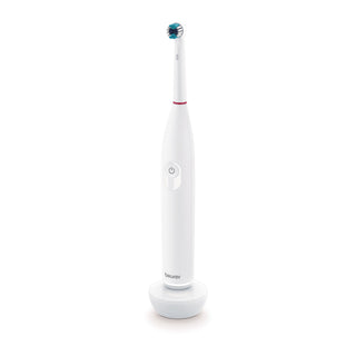 Brosse à dents électrique Beurer TB 30 blanche sur son socle, vue officielle