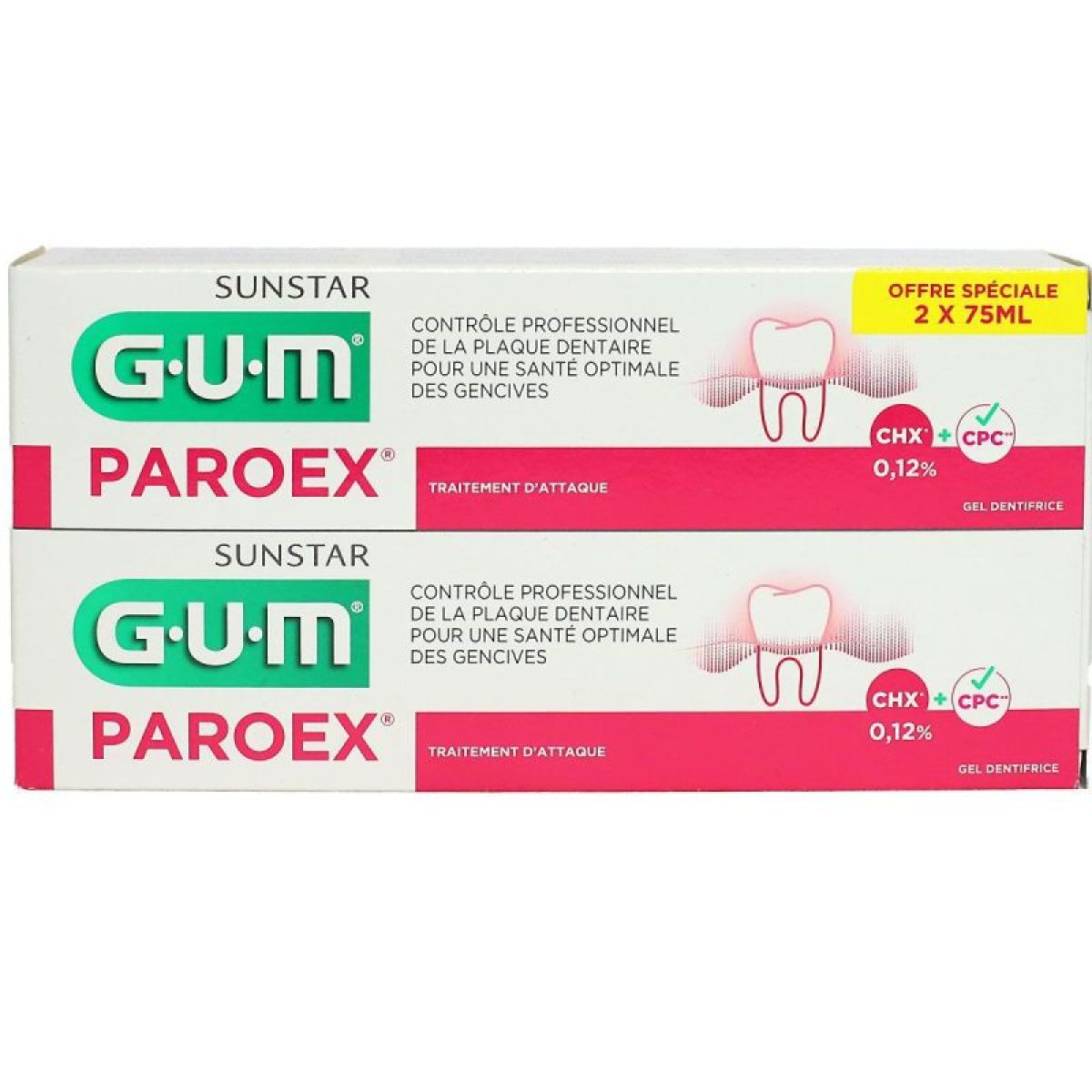 GUM Paroex gel dentifrice 0,12 % lot de 2 tubes de 75 ml