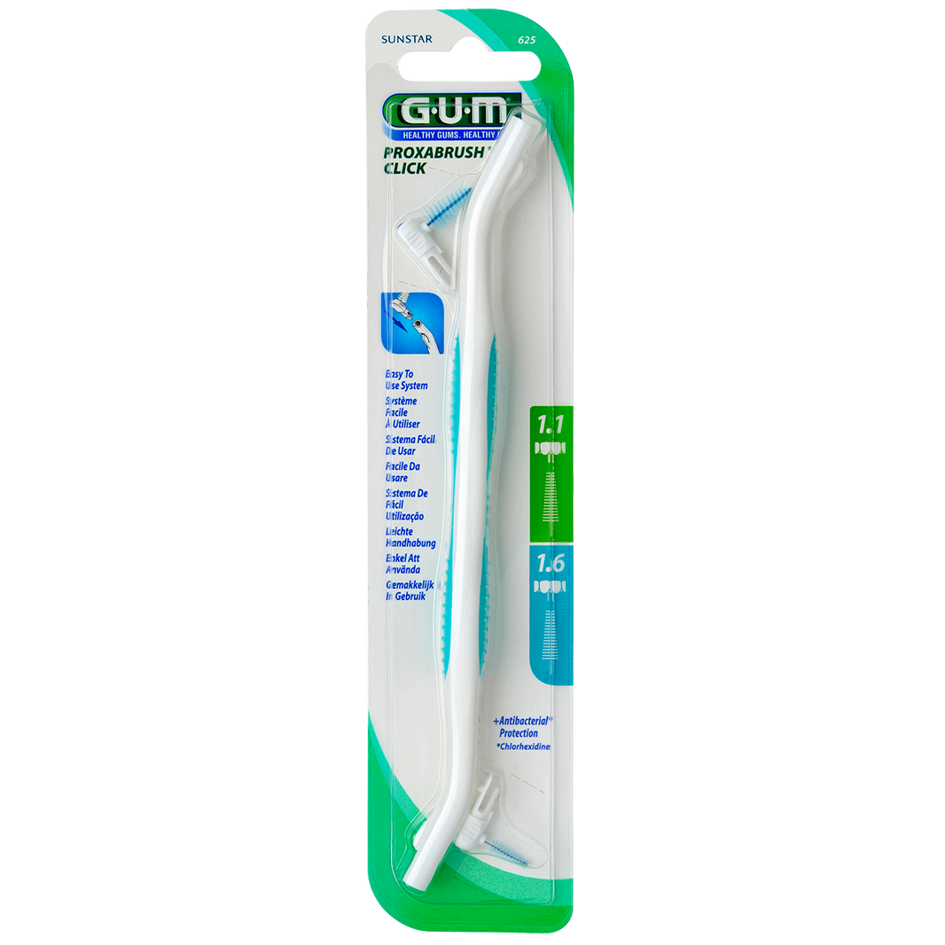 GUM Proxabrush Click réf. 625 avec manche et 2 brossettes interdentaires