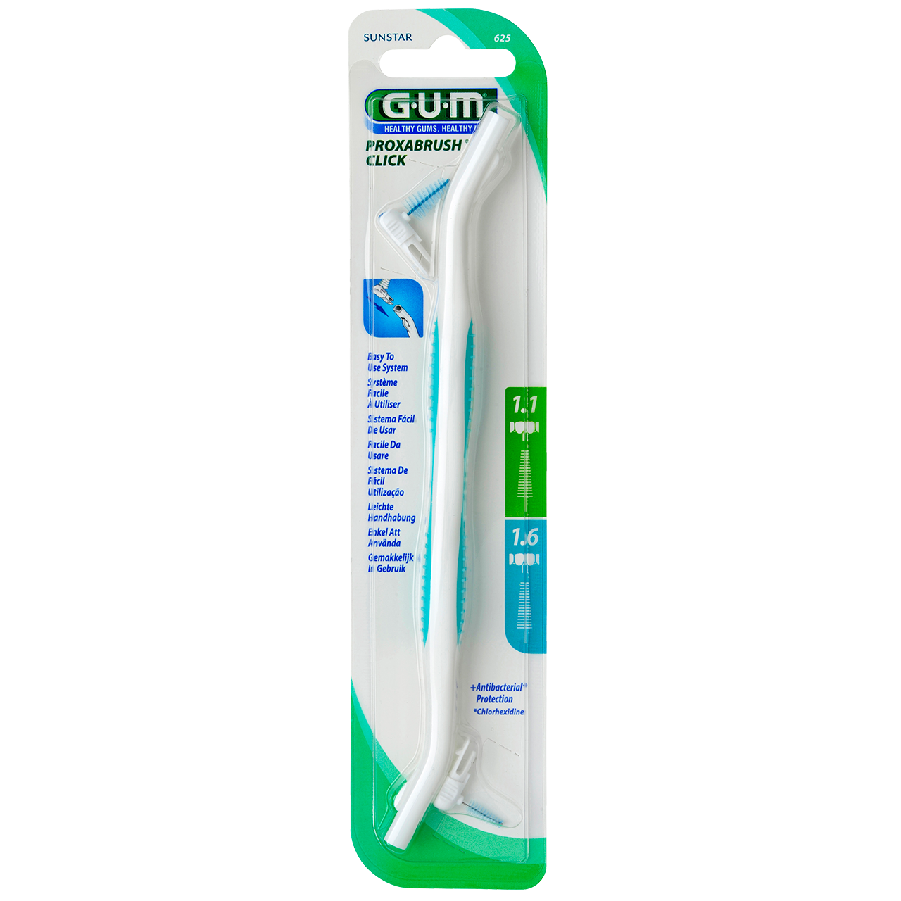 GUM Proxabrush Click réf. 625 avec manche et 2 brossettes interdentaires