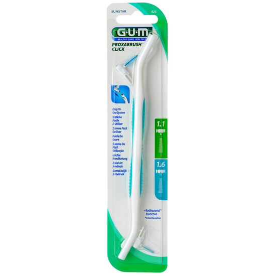 GUM Proxabrush Click réf. 625 avec manche et 2 brossettes interdentaires