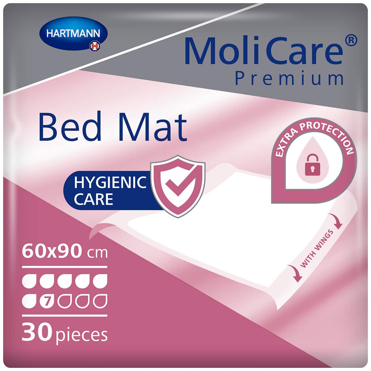 Hartmann MoliCare Premium Bed Mat 7 gouttes avec ailes 60 x 90 cm, paquet de 30
