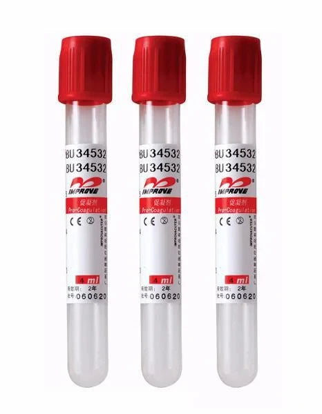 Tube de prélèvement Improvacuter à activateur de coagulation 4 ml, bouchon rouge, référence 612040202