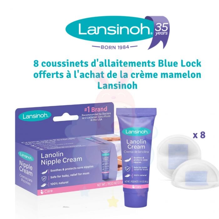 Lansinoh crème Lanoline HPA 40 ml avec 8 coussinets d’allaitement offerts