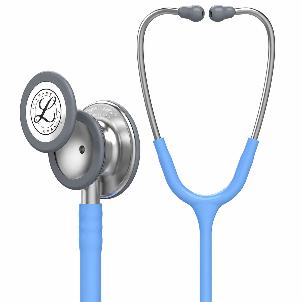 Stéthoscope Littmann Classic III – Bleu ciel – vue du pavillon et de la tubulure