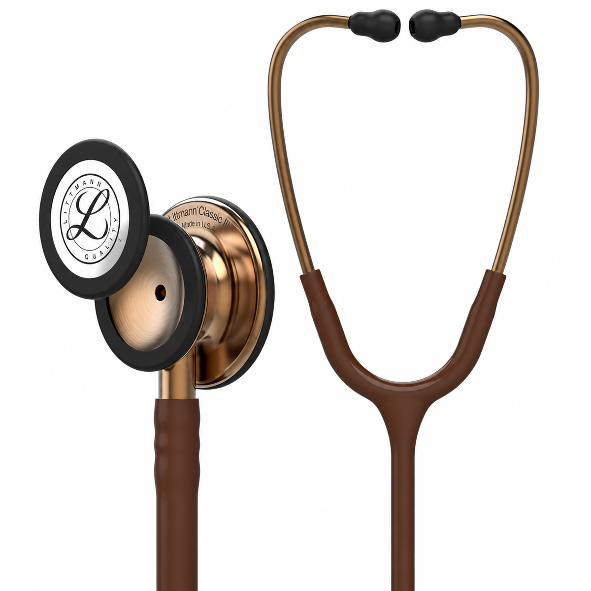 Stéthoscope Littmann Classic III – Chocolat cuivre – vue du pavillon et de la tubulure