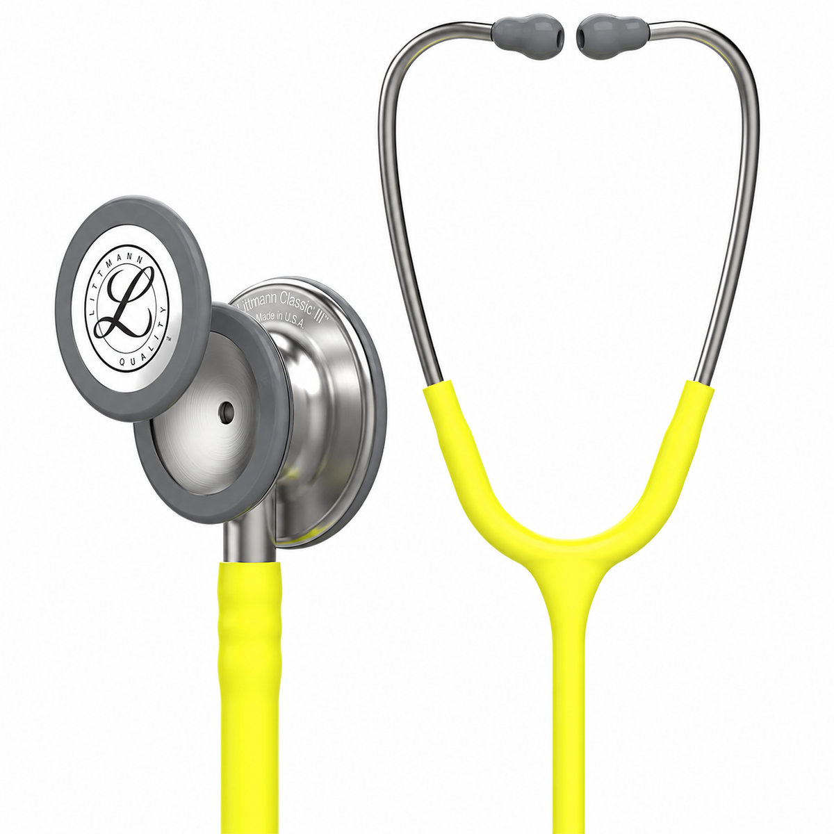 Stéthoscope Littmann Classic III – Citron vert – vue du pavillon et de la tubulure