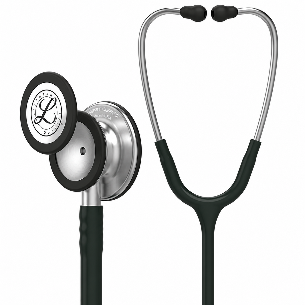 Stéthoscope Littmann Classic III – Noir – vue du pavillon et de la tubulure