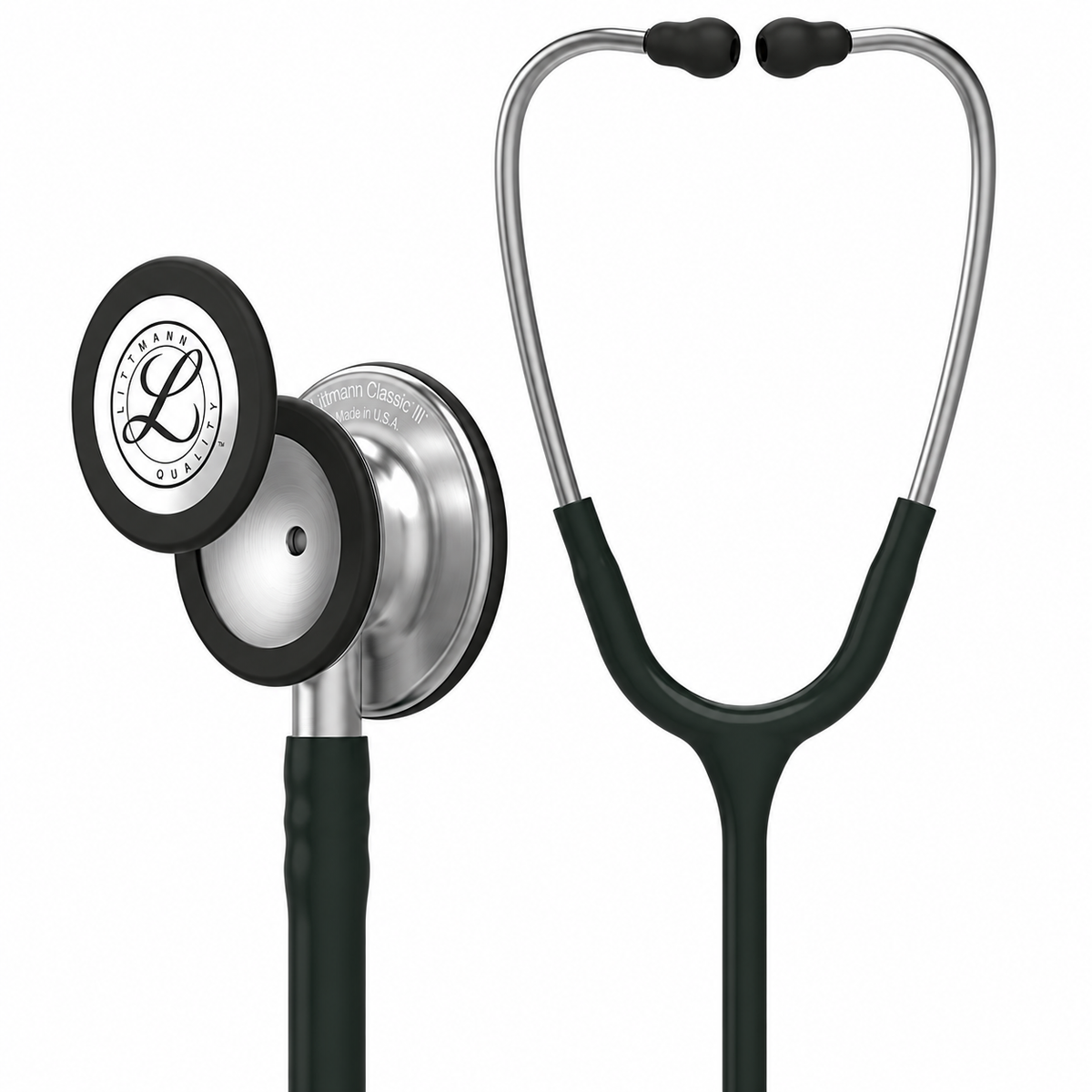 Stéthoscope Littmann Classic III – Noir – vue du pavillon et de la tubulure