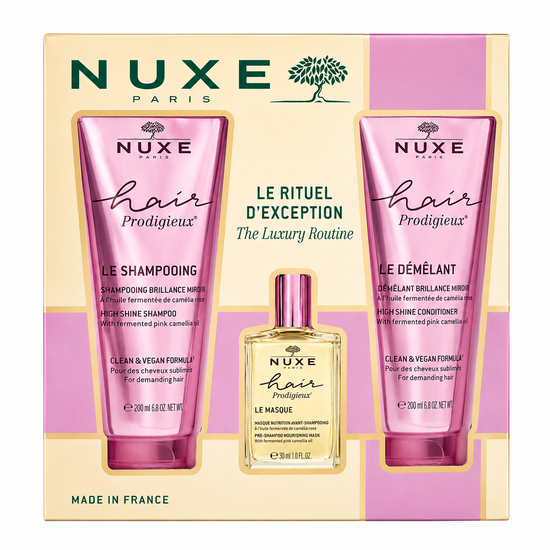 NUXE COFFRET HAIR PRODIGIEUX LE SHAMPOOING BRILLANCE 200ML + LE MASQUE AVANT SHAMPOOING 30ML + LE DEMEANT BRILLANCE 200ML