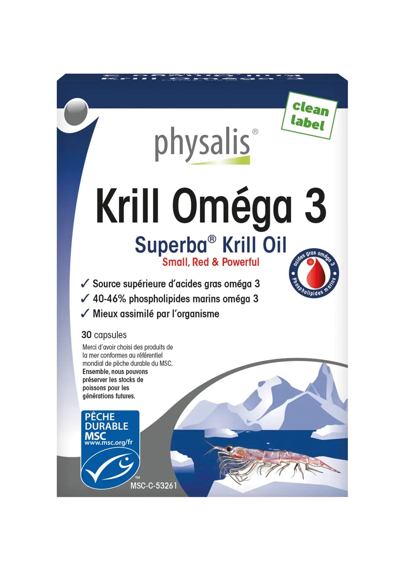 Boîte Physalis Krill Oméga 3 Superba, 30 capsules