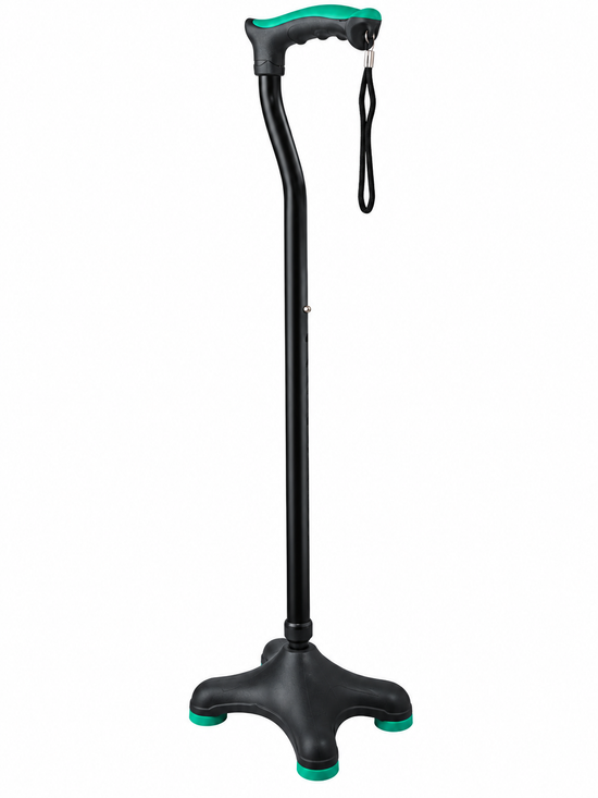 Canne quadripode Tynor L36 noire et verte — vue complète
